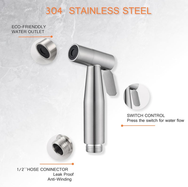 Lambloraey Bidet Sprayer Head Stainless Steel, Handheld Bidet Sprayer for Toilet with Adjustable Water Pressure Control for Bathroom & Baby Diaper & Postpartum - Image 1